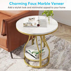 White and Gold 2-Tier Round Side Table