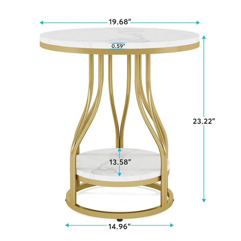 White and Gold 2-Tier Round Side Table