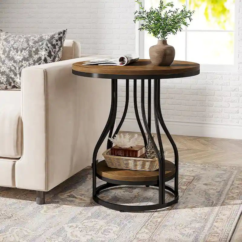 White and Gold 2-Tier Round Side Table