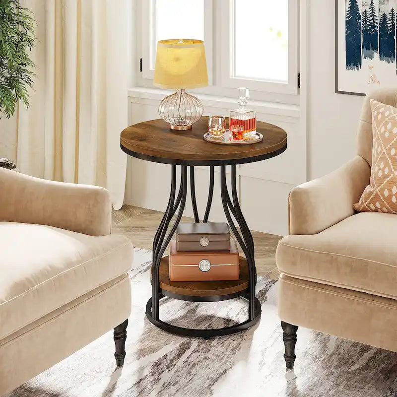 White and Gold 2-Tier Round Side Table