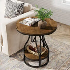 White and Gold 2-Tier Round Side Table