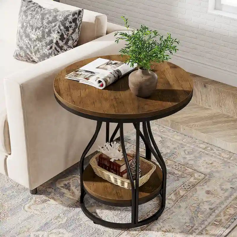 White and Gold 2-Tier Round Side Table