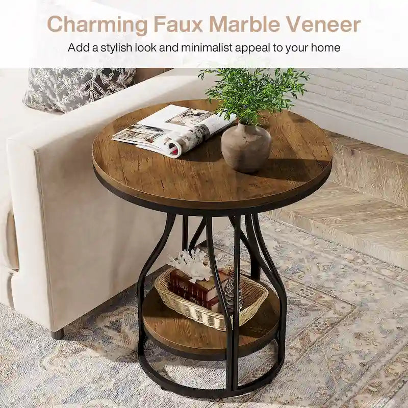 White and Gold 2-Tier Round Side Table