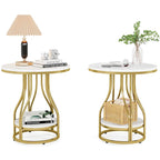 White and Gold 2-Tier Round Side Table