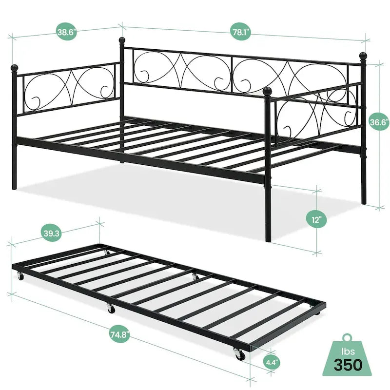 Twin Day Bed with Pull Out Trundle Bed Frame