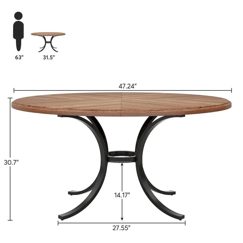 Rustic Wood 47-Inch Round Dining Table for 6