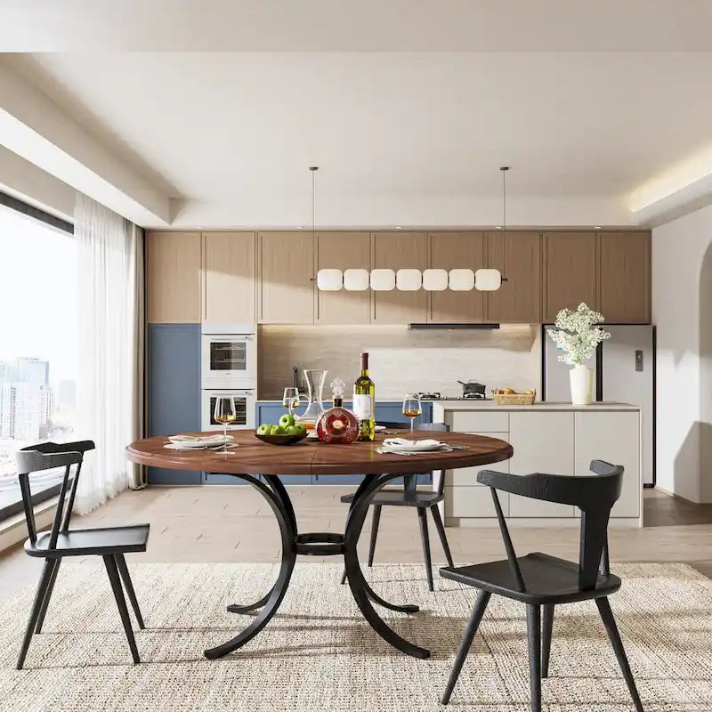 Rustic Wood 47-Inch Round Dining Table for 6