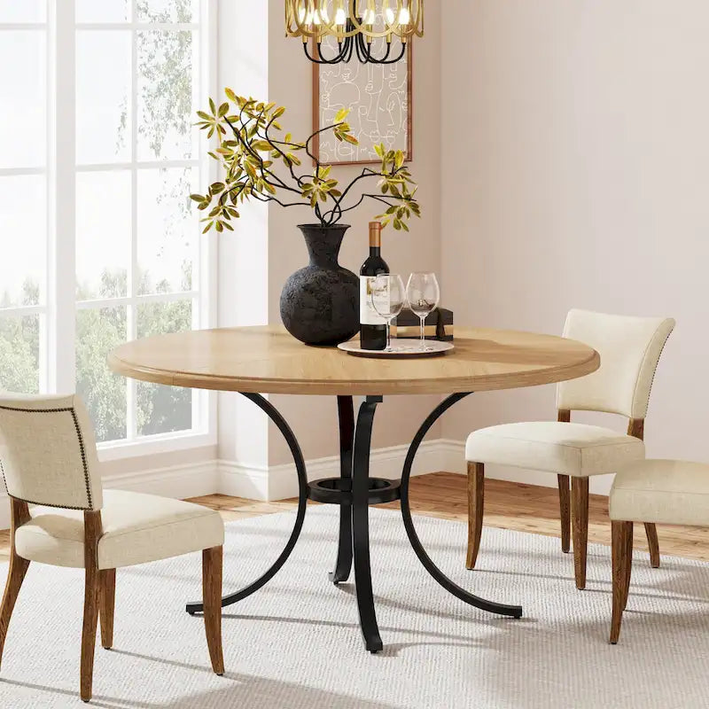 Rustic Wood 47-Inch Round Dining Table for 6