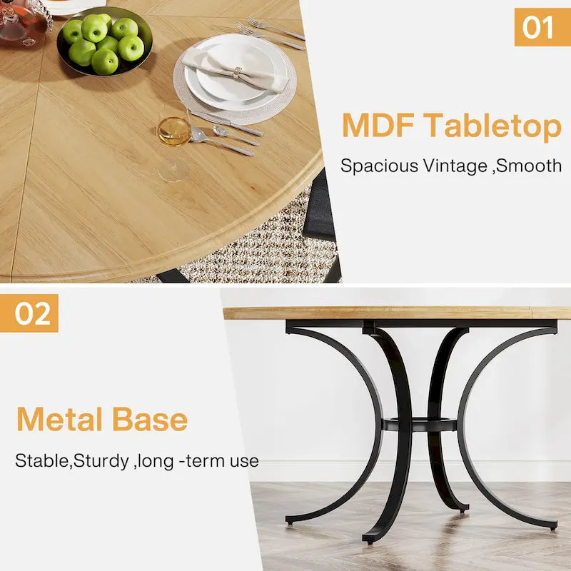 Rustic Wood 47-Inch Round Dining Table for 6