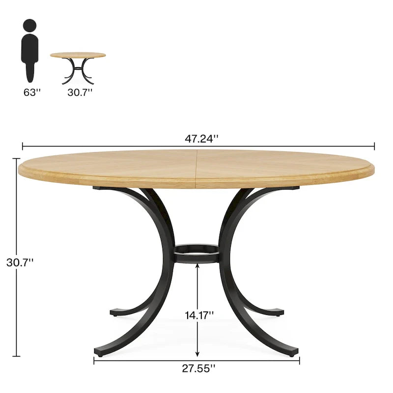 Rustic Wood 47-Inch Round Dining Table for 6