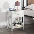 Brown Wood Nightstand with Drawer and Metal Legs