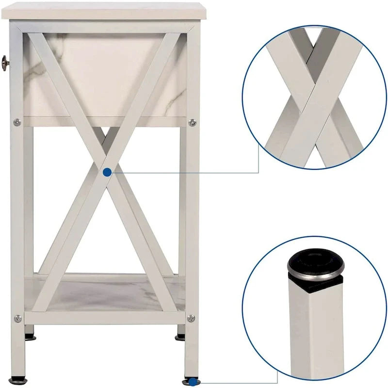 Brown Wood Nightstand with Drawer and Metal Legs