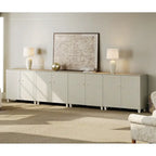 Tall TV Stand with Doors - Faux Linen Finish - 2 Cabinets