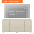 Tall TV Stand with Doors - Faux Linen Finish - 2 Cabinets