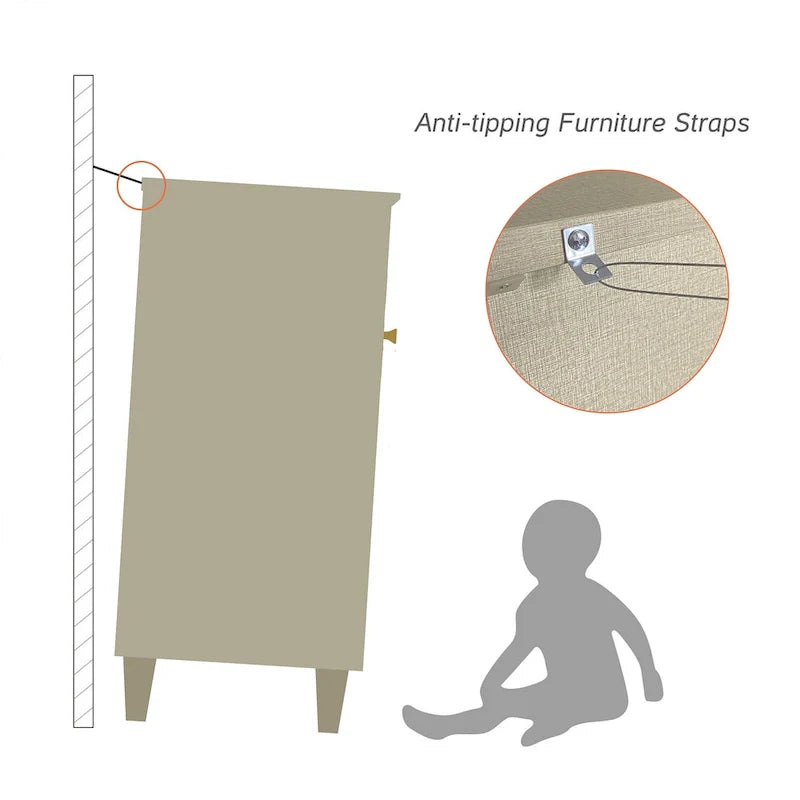 Tall TV Stand with Doors - Faux Linen Finish - 2 Cabinets