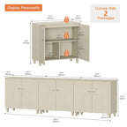 Tall TV Stand with Doors - Faux Linen Finish - 2 Cabinets