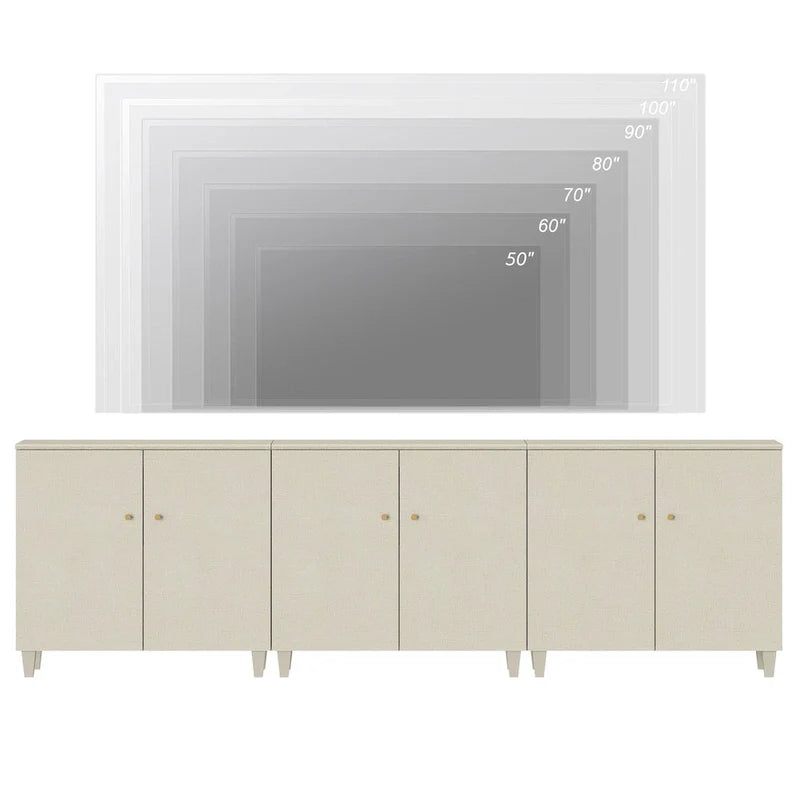 Tall TV Stand with Doors - Faux Linen Finish - 2 Cabinets