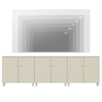 Tall TV Stand with Doors - Faux Linen Finish - 2 Cabinets