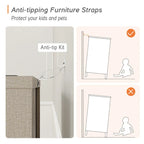 Tall TV Stand with Doors - Faux Linen Finish - 2 Cabinets