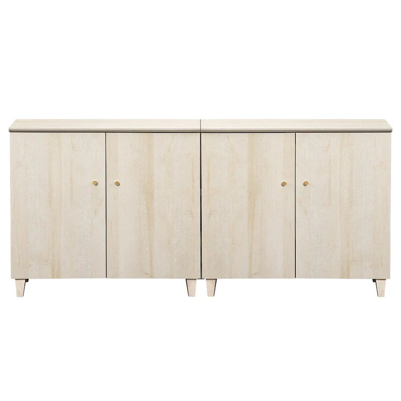 Tall TV Stand with Doors - Faux Linen Finish - 2 Cabinets