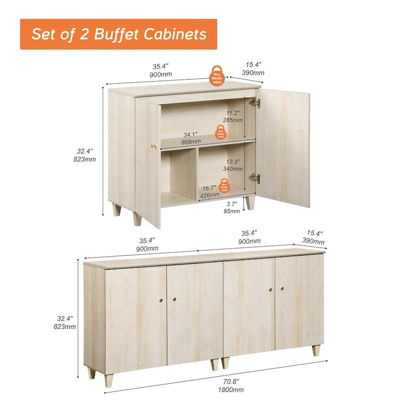 Tall TV Stand with Doors - Faux Linen Finish - 2 Cabinets