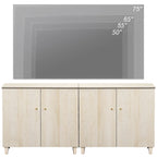Tall TV Stand with Doors - Faux Linen Finish - 2 Cabinets