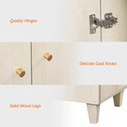 Tall TV Stand with Doors - Faux Linen Finish - 2 Cabinets