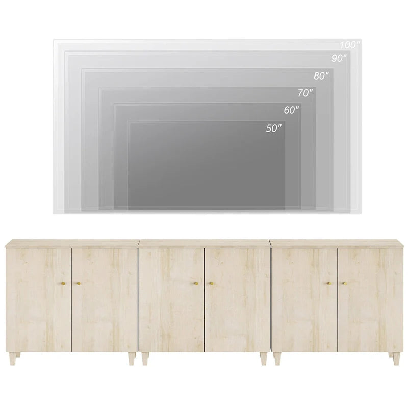 Tall TV Stand with Doors - Faux Linen Finish - 2 Cabinets