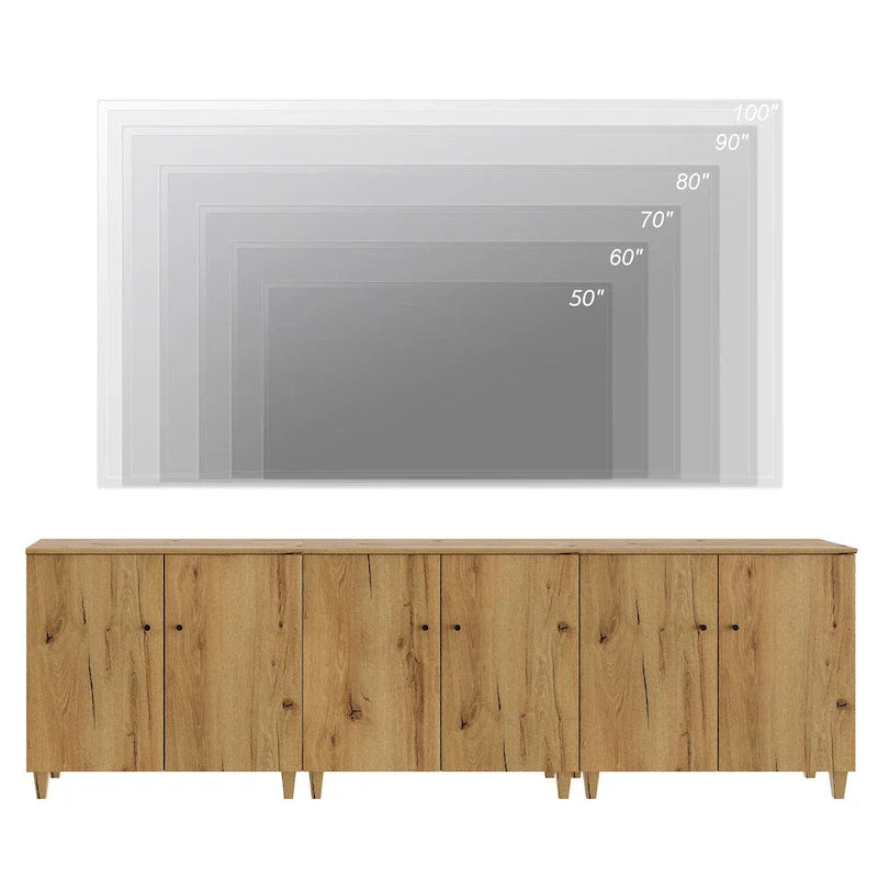 Tall TV Stand with Doors - Faux Linen Finish - 2 Cabinets