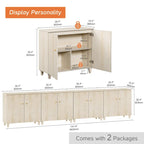 Tall TV Stand with Doors - Faux Linen Finish - 2 Cabinets