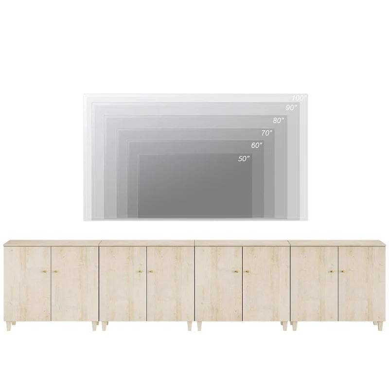 Tall TV Stand with Doors - Faux Linen Finish - 2 Cabinets