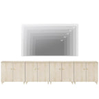 Tall TV Stand with Doors - Faux Linen Finish - 2 Cabinets