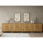 Tall TV Stand with Doors - Faux Linen Finish - 2 Cabinets