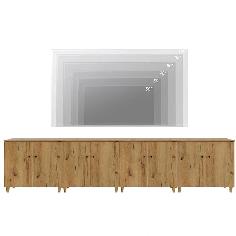 Tall TV Stand with Doors - Faux Linen Finish - 2 Cabinets