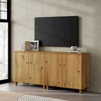 Tall TV Stand with Doors - Faux Linen Finish - 2 Cabinets