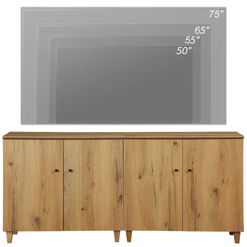 Tall TV Stand with Doors - Faux Linen Finish - 2 Cabinets