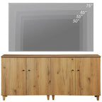 Tall TV Stand with Doors - Faux Linen Finish - 2 Cabinets