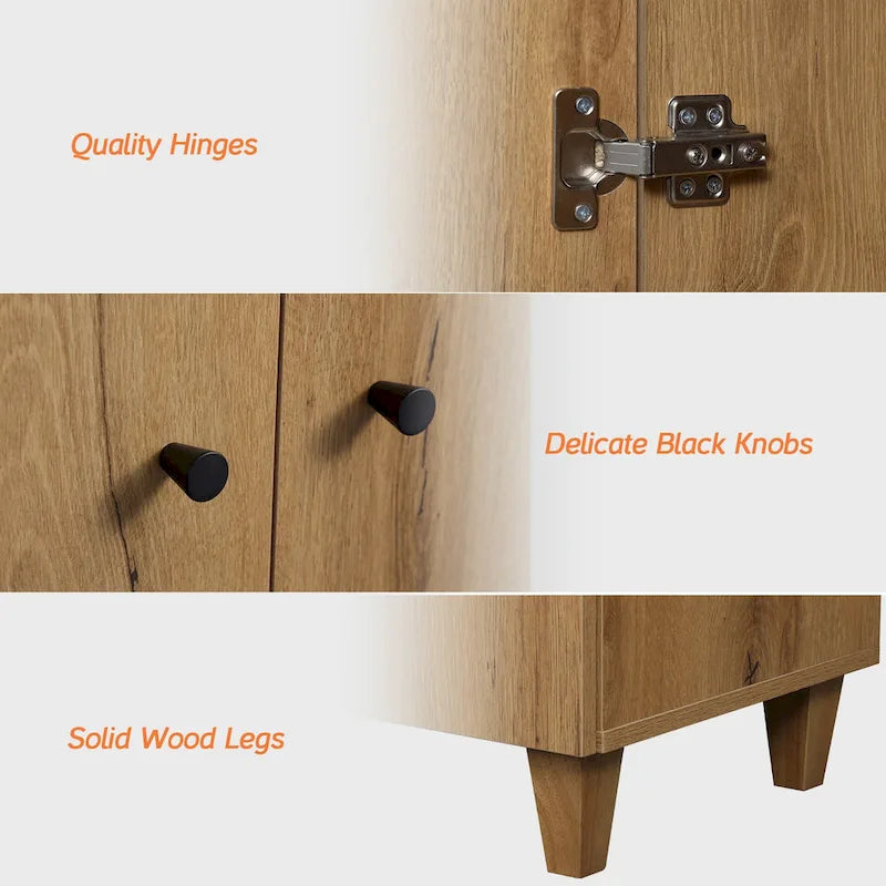 Tall TV Stand with Doors - Faux Linen Finish - 2 Cabinets