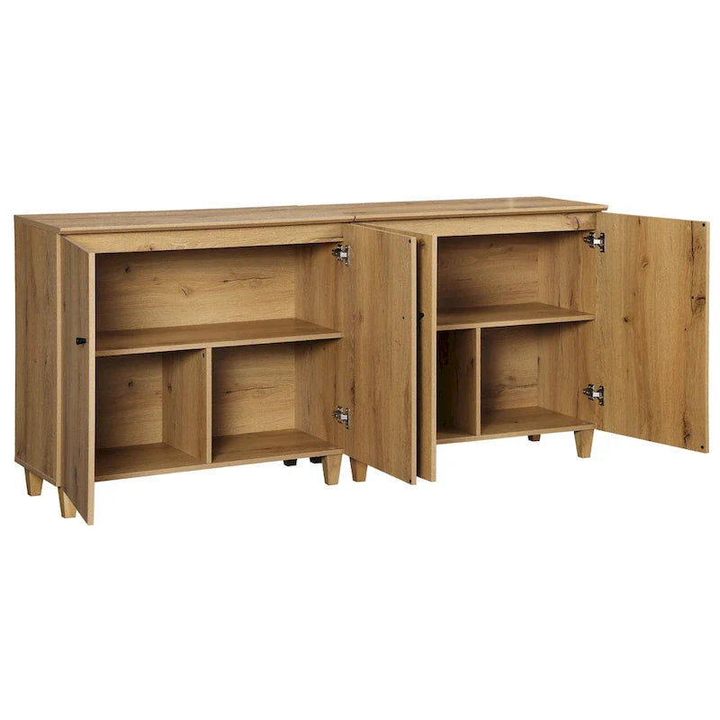 Tall TV Stand with Doors - Faux Linen Finish - 2 Cabinets