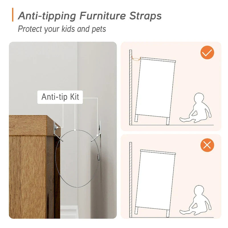 Tall TV Stand with Doors - Faux Linen Finish - 2 Cabinets