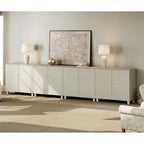 Tall TV Stand with Doors - Faux Linen Finish - 2 Cabinets