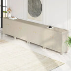 Tall TV Stand with Doors - Faux Linen Finish - 2 Cabinets