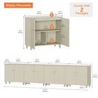 Tall TV Stand with Doors - Faux Linen Finish - 2 Cabinets