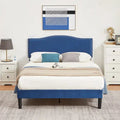 VECELO, Upholstered Platform Bed Frame with Nailhead Headboard Twin Full Queen Size Bed-Blue