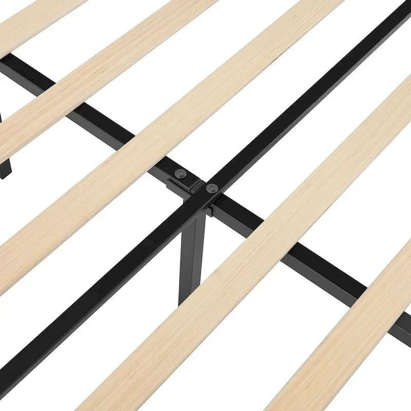 Upholstered Platform Bed - Blue Linen - Nailhead Headboard