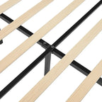 Upholstered Platform Bed - Blue Linen - Nailhead Headboard