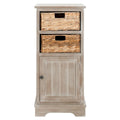 Distressed Black Storage Cabinet with Wicker Baskets