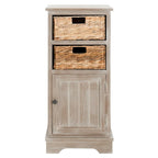 Distressed Black Storage Cabinet with Wicker Baskets