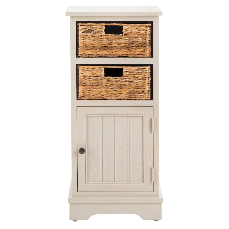 Distressed Black Storage Cabinet with Wicker Baskets