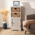 Distressed Black Storage Cabinet with Wicker Baskets